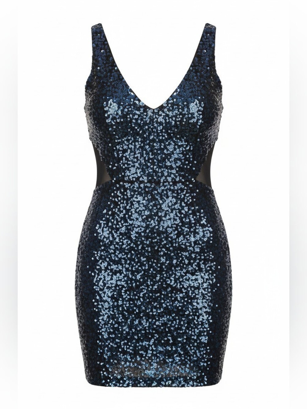 Bebe Navy Sequin V-Neck Bodycon Mini Dress